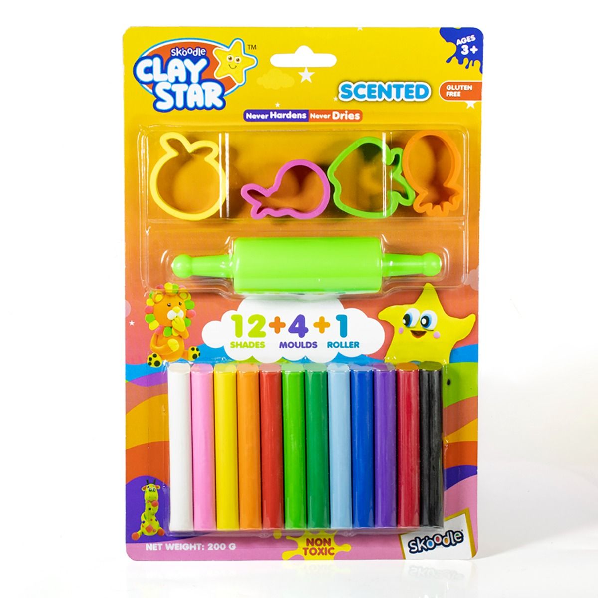 Skoodle Clay Star Scented Clay Pack, 200 Gms With 4 Moulds And 1 Roller Â€“ Multicolour - Gluten Free