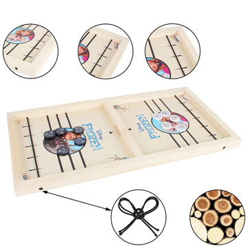 Skoodle Disney Frozen Sling Puck Game, Super-Fast Portable Table Board Game For Kids And Adults, Tabletop Slingshot Games Toys For Kids (1 Smooth Wooden Board X 10 Disney Frozen Pucks) (Age 6+)