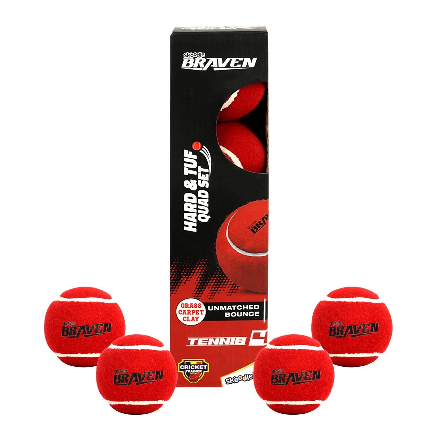 Skoodle Braven Tennis4 Cricket Hard & Tuf Ball (Set of 4)