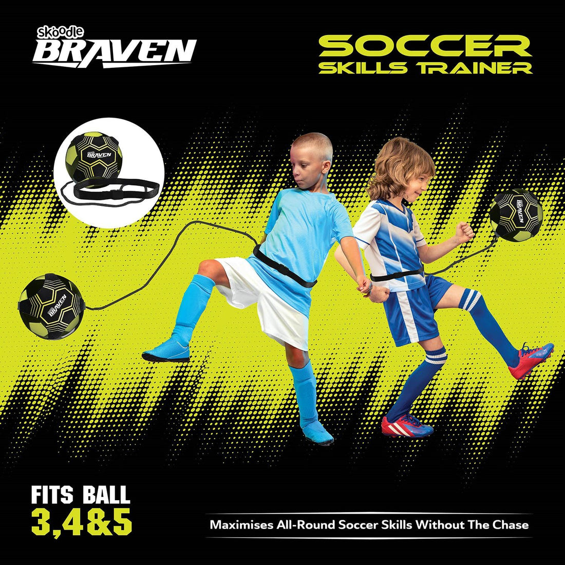Skoodle BRAVEN Football Trainer Set – Size 5 (Moulded Football + Training Belt + Ball Cover + Elastic Cord + Pump)