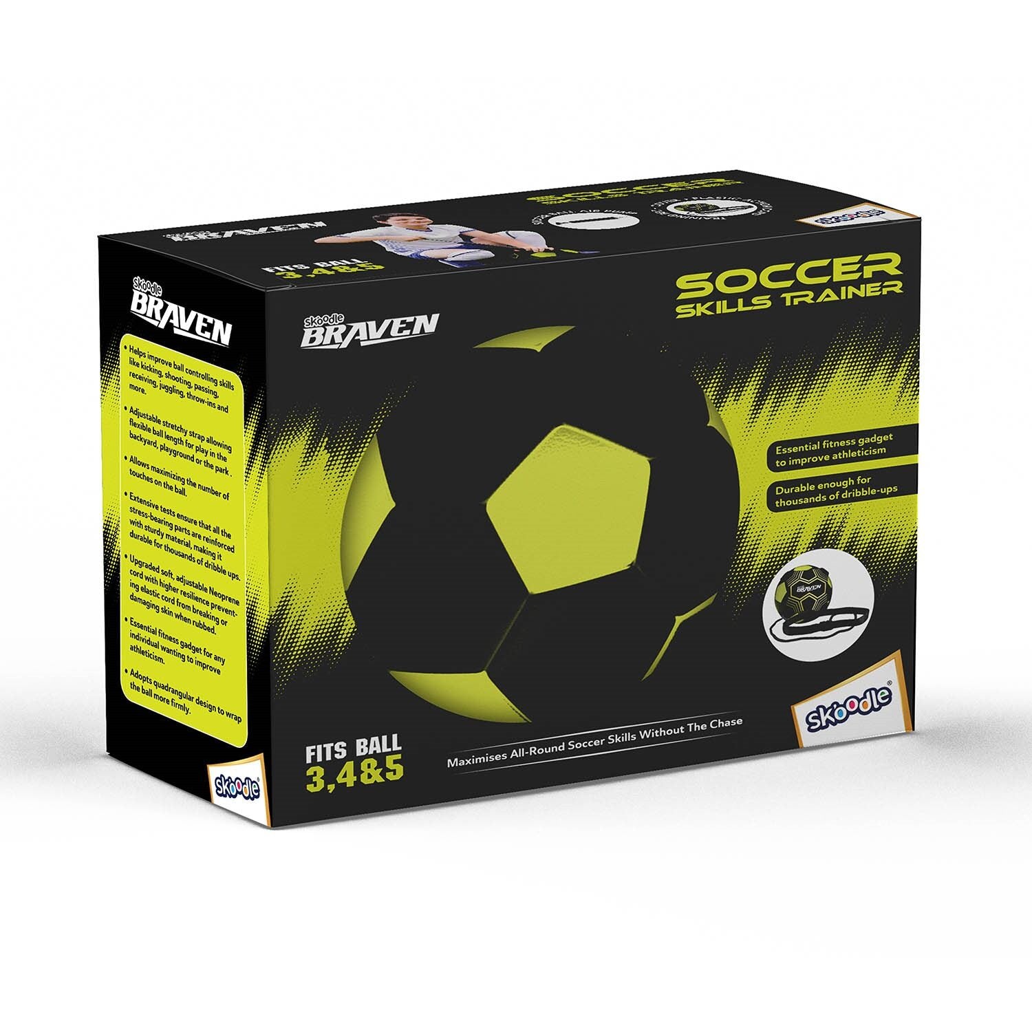 Skoodle BRAVEN Football Trainer Set – Size 5 (Moulded Football + Training Belt + Ball Cover + Elastic Cord + Pump)