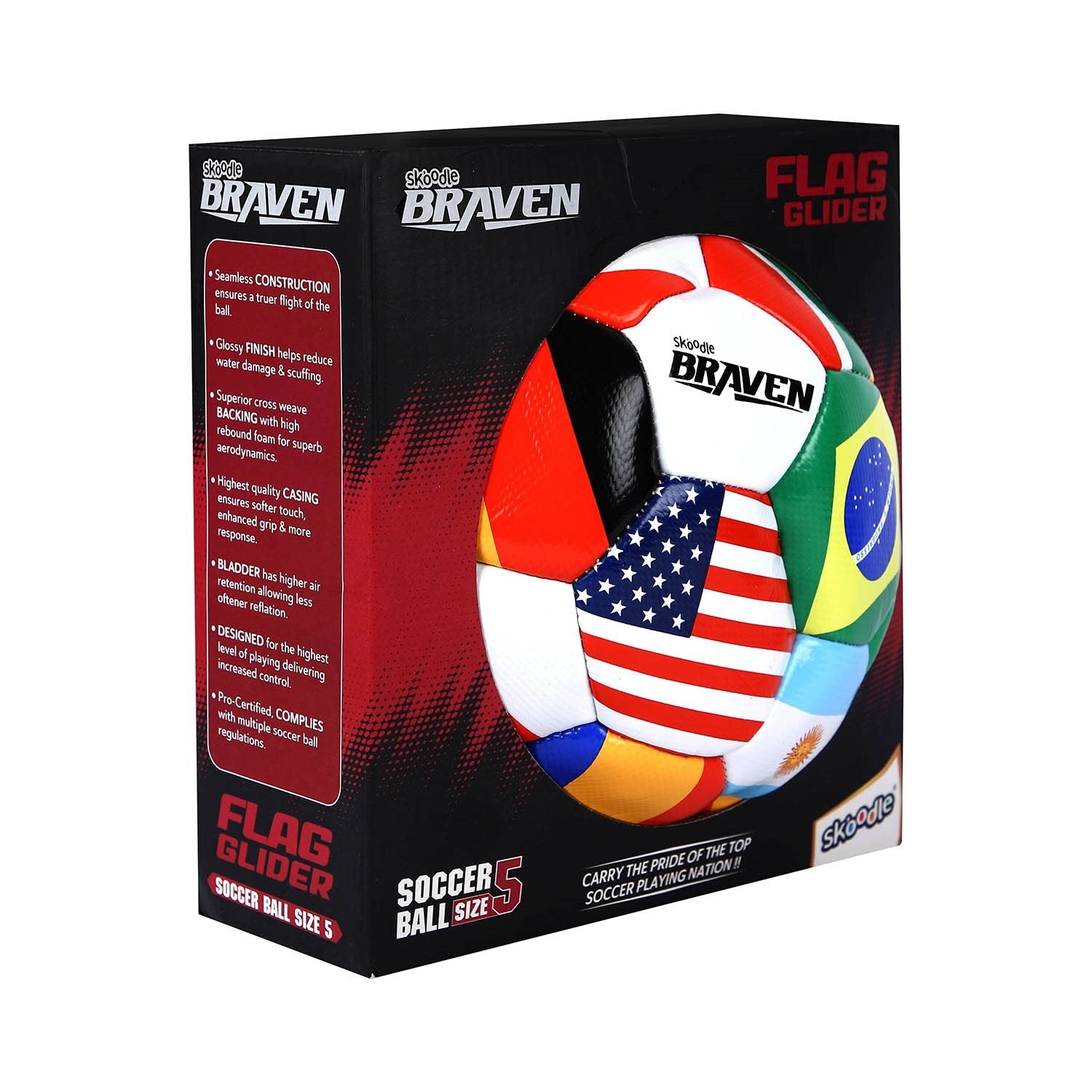 Skoodle BRAVEN Flag Glider Football – Size 5 (Gloss Shine Leatherite)