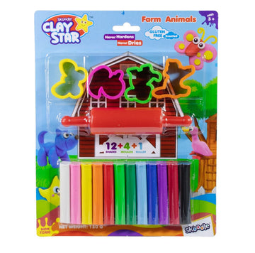 Skoodle Clay Star Scented Clay Pack, 150 Gms With 4 Moulds & 1 Roller - Farm Animals