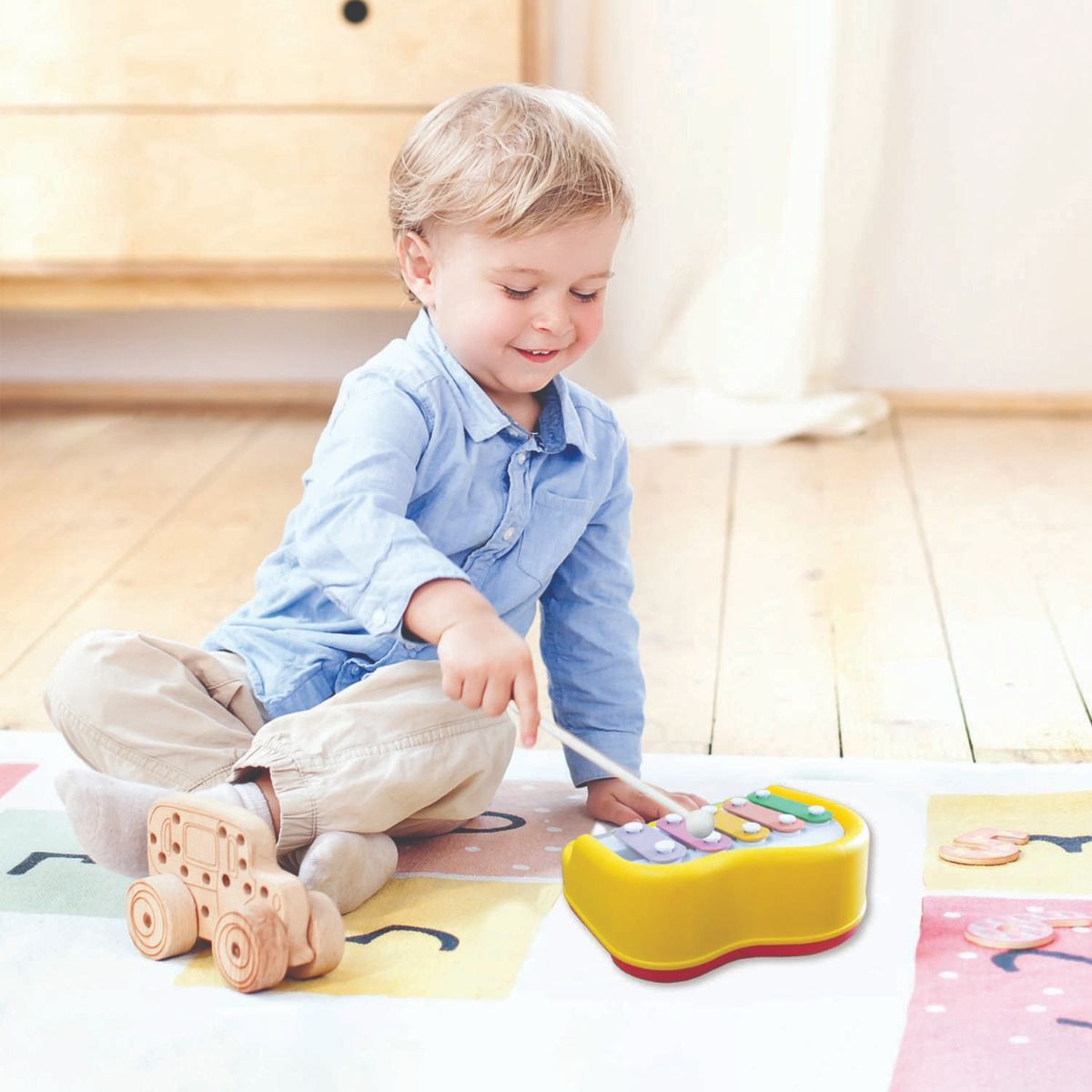 Skoodle 2-In-1 Xylophone Musical Piano For Kids, Interactive Preschool Learning Instrument & Toy With 8 Keys, 2 Mallets- Ideal For Baby, Boys And Girls & Gifting (Age 3+), Yellow