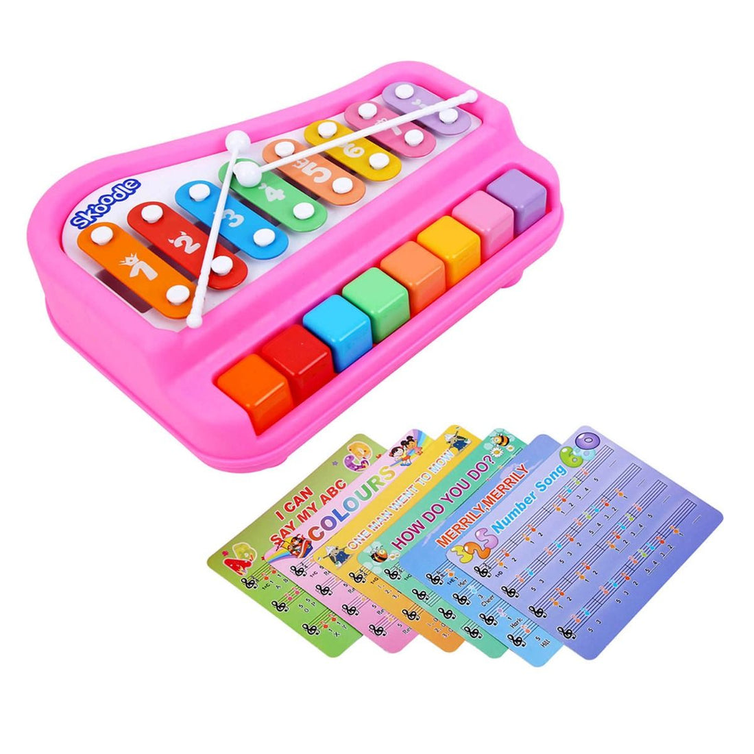Skoodle 2-In-1 Xylophone Musical Piano For Kids, Interactive Preschool Learning Instrument & Toy With 8 Keys, 2 Mallets- Ideal For Baby, Boys And Girls & Gifting (Age 3+), Pink