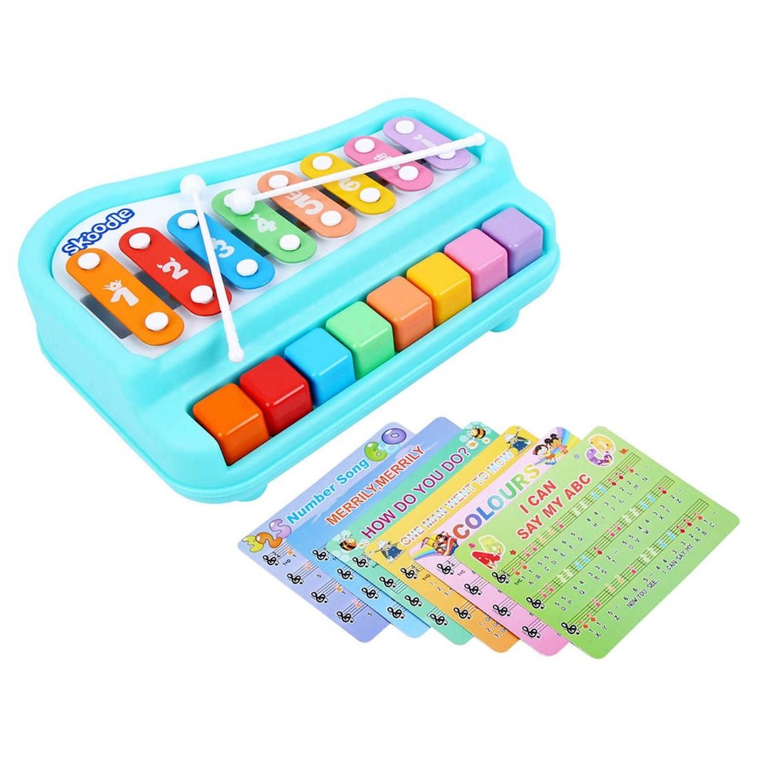 Skoodle 2-In-1 Xylophone Musical Piano For Kids, Interactive Preschool Learning Instrument & Toy With 8 Keys, 2 Mallets- Ideal For Baby, Boys And Girls & Gifting (Age 3+), Teal