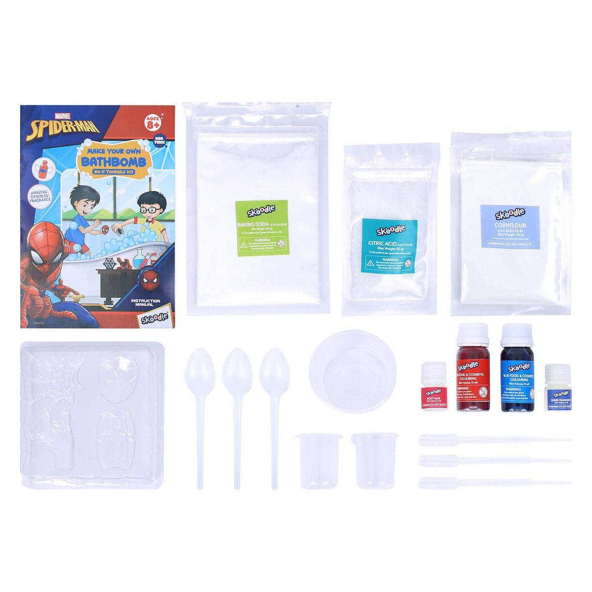 Skoodle Spiderman Super Hero Bath Bombs, Educational Diy Activity Toy Kit For Ages 8+, Creative Learning Games For Growing Children