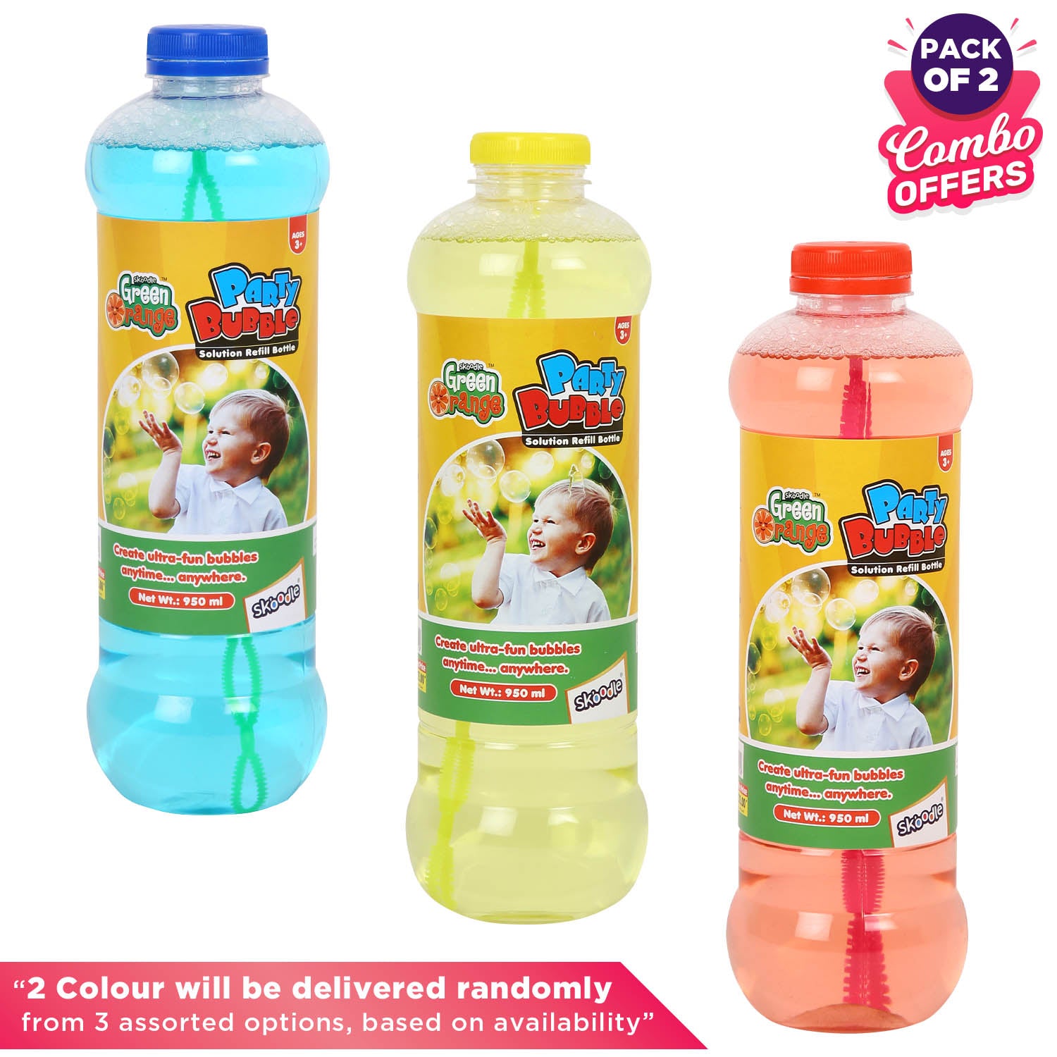 Skoodle Green Orange Party 950ml Bubble Solution (Pack of 2)