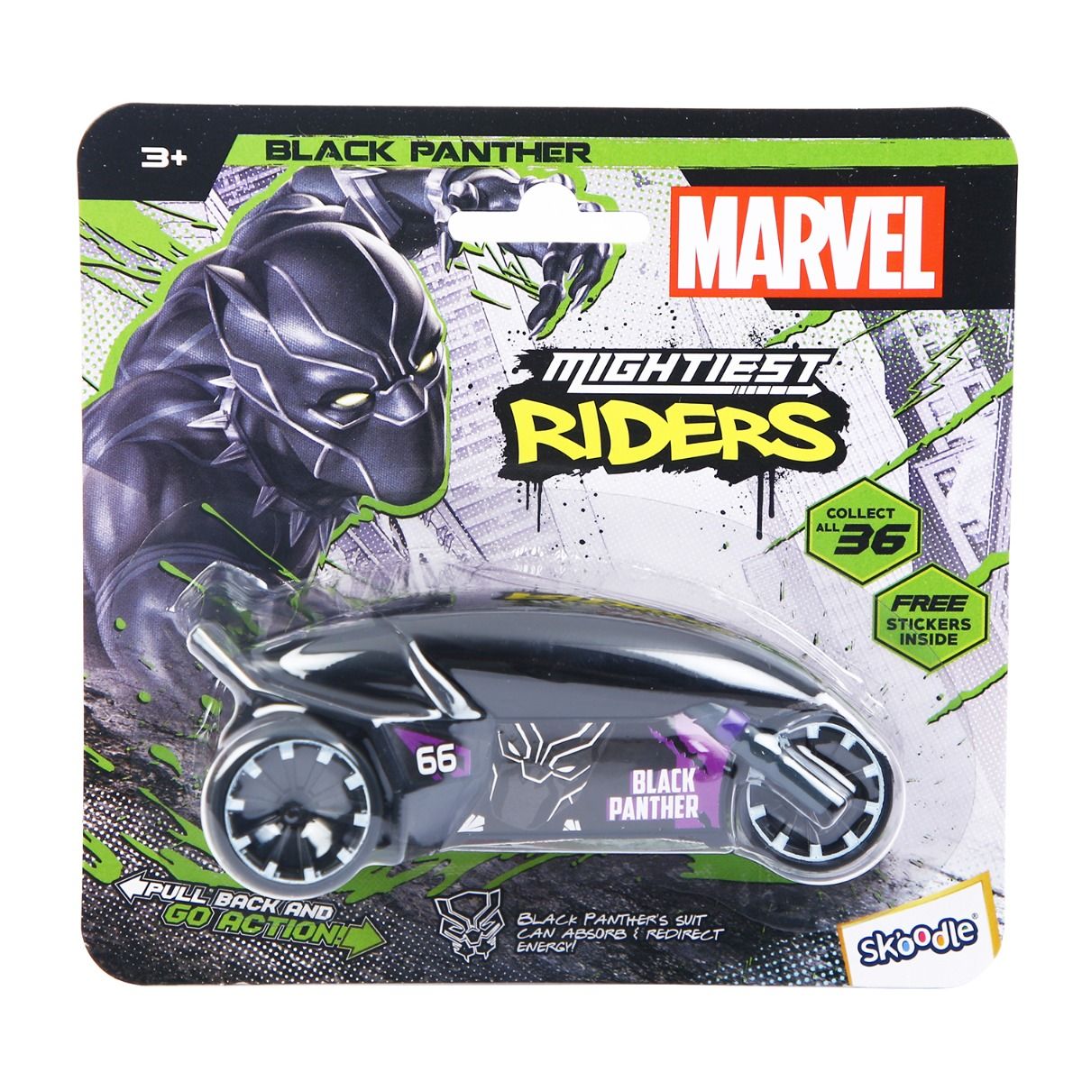 Skoodle Marvel Pull-Back Rider Bike - Black Panther (Bp)