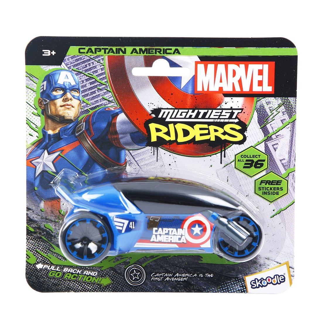 Skoodle Marvel Pull-Back Rider Bike - Captain America (Ca)