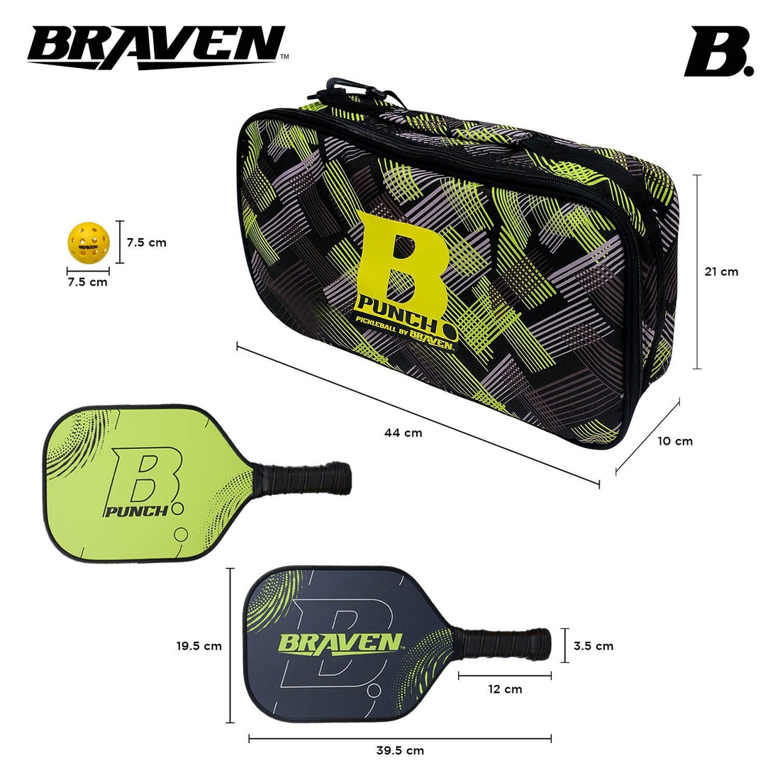 Skoodle Braven Pickel Bat Fibre Glass 16mm – 2 Bats with 4 Balls