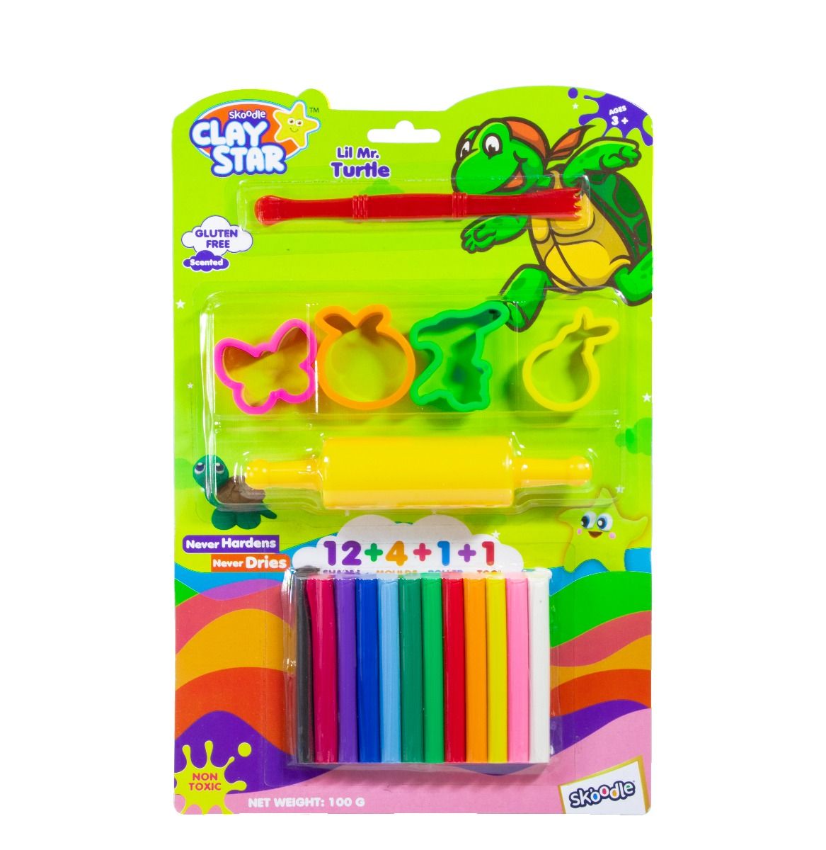 Skoodle Clay Star Scented Clay Pack, 100 Gms With 4 Moulds, 1 Roller & 1 Tool Â€“ Lil Mr. Turtle