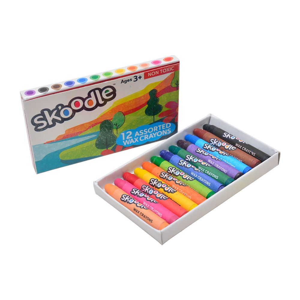 Skoodle 12 Assorted Wax Crayons With Tray