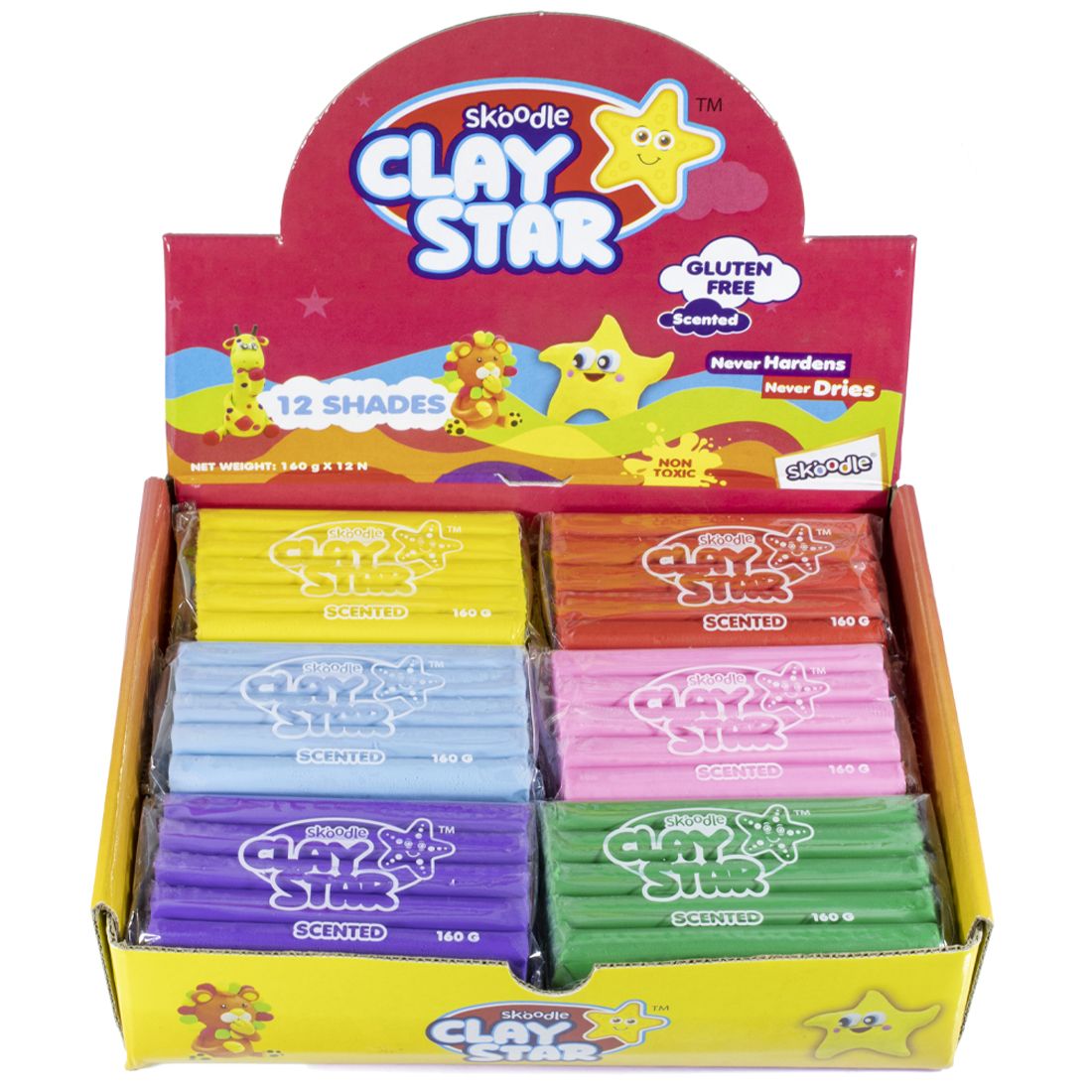 Skoodle Clay Star Re-Usable, Non-Drying And Non AC Hardening Clay, 160gms Bars, Set Of 12 Shades, 1 Of Each Colour, Perfect For Art, And Craft Projects