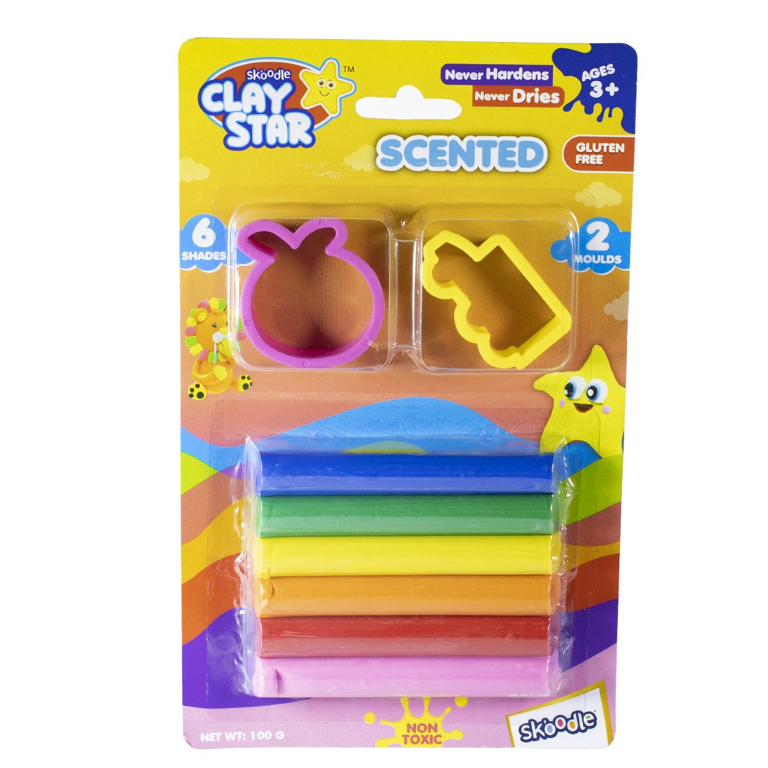 Skoodle Clay Star 100G Scented Clay Comes With 6 Shades + 2 Moulds, Gluten Free