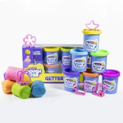 Skoodle Dough Star Gala Pack 300gm, 6 shades of Non-Toxic Glitter modelling dough, Includes 5 Cutter moulds for kids 3 years and Up 